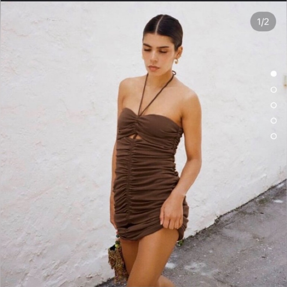 Zara Brown Halter Dress